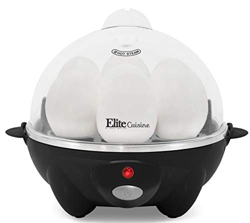 Elite Cuisine EGC-611B Easy Electric Poacher, Omelet & Soft, Medium, Hard-Boiled Deviled Egg Cooker with Auto-Shut off and Beep Alert, 7 Capacity, Black