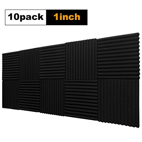 MOCREO 10 Pack Set Acoustic Foam Panels, Studio Wedge Tiles, 1" X 12" X 12" Acoustic Foam Sound Absorption Pyramid Studio Treatment Wall Panels(Vacuum Compression Packaging)