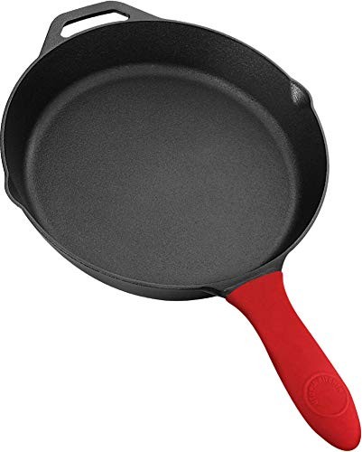 12.5 Inch Pre-Seasoned Cast Iron Skillet with Silicone Handle - Utopia Kitchen