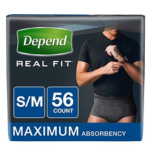 Depend Real Fit Incontinence Underwear for Men, Maximum Absorbency, S/M, Black, 56 Count