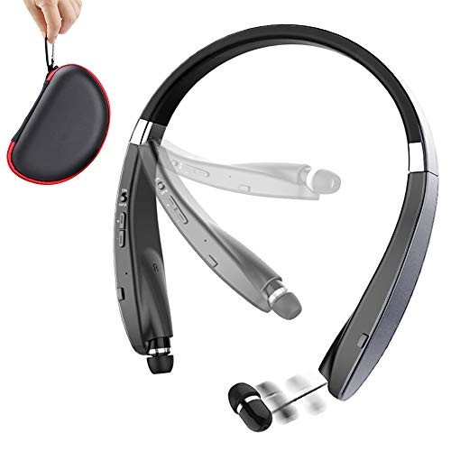 Foldable Bluetooth Headset, Beartwo Lightweight Retractable Bluetooth Headphones for Sports&Exercise, Noise Cancelling Stereo Neckband Wireless Headset (with Carry case)