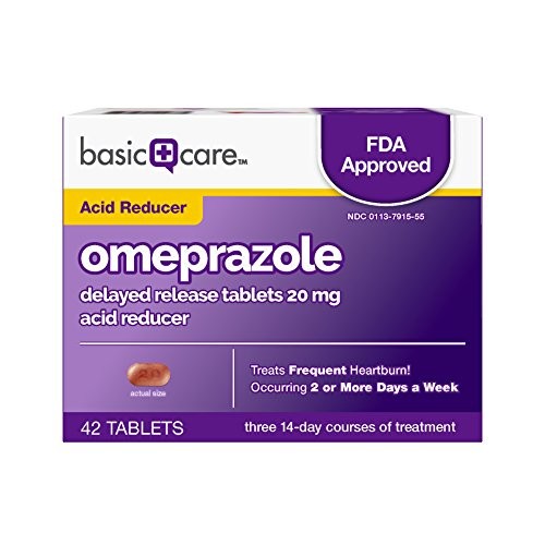 Basic Care Omeprazole Delayed Release Tablets 20 mg, Acid Reducer, 42 Count