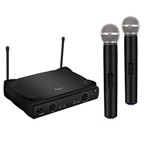 VHF Wireless Microphone System, Dual Channel Handheld Wireless Microphone with Professional Karaoke Receiver and 2 Handheld Dynamic Mics Set, for Home Party, KTV, Business Meeting, Wedding, Church