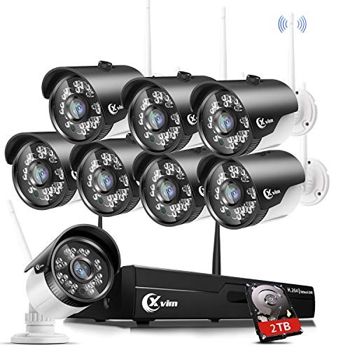 XVIM H.264 2MP Wireless Security Cameras System, 8CH 1080P HD DVR 8pcs 1080P Wireless Outdoor Indoor Waterproof Surveillance Cameras 85FT Night Vision （with 2TB HDD）