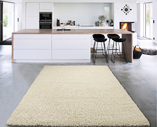 Sweet Home Stores Cozy Shag Collection Cream Solid Shag Rug (6'7"X9'3") Contemporary Living and Bedroom Soft Shaggy Area Rug