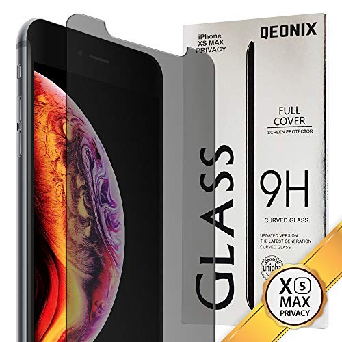 QEONIX iPhone XS Max Privacy Screen Protector 6.5 inch, Premium Anti-Spy Real 9H Tempered 3D Glass / Case Friendly, Scratch Proof