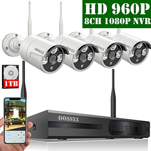 【2020 Update】 HD 1080P 8-Channel OOSSXX Wireless Security Camera System,4Pcs 960P(1.3 Megapixel) Wireless Indoor/Outdoor IR Bullet IP Cameras,P2P,App, HDMI Cord & 1TB HDD Pre-Install