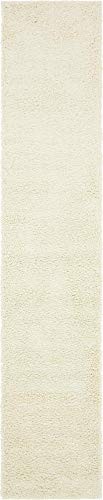 Unique Loom Solo Solid Shag Collection Modern Plush Pure Ivory Runner Rug (2' 6 x 13' 0)