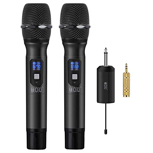 TONOR Wireless Microphone System Metal Handheld UHF 25 Channel with Mini Receiver 1/4" Output for PA Systems/Stage/Church/Party/Karaoke/Business Meeting, Black