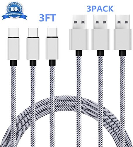 Type C Cable 3Pack, SUPZY Durable Nylon Braided High Speed 2.0 Type C to Type A Cable for Google Pixel/Pixel XL, Nexus 6p/5X,LG G6, Note 8,S8,S8 plus, HTC 10 etc. TL (Black/White) (3FT 3FT 3FT)