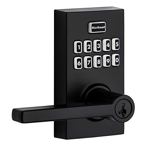 Kwikset 99170-004 SmartCode 917 Keypad Keyless Entry Contemporary Residential Electronic Lever Lock Deadbolt Alternative with Halifax Door Handle and SmartKey Security, Iron Black