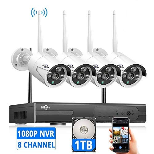 [Expandable 8CH] Wireless Security Camera System with 1TB Hard Drive with One-Way Audio, Hiseeu 8 Channel NVR 4Pcs 1080P 2.0MP Night Vision WiFi IP Security Surveillance Cameras Home Outdoor