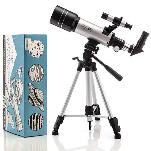 SkySpy 70mm Refractor Telescope with Extra Long Sturdy Tripod & Finder Scope, Portable with 3 Magnification eyepieces, Moon Mirror & Carrying case Great for Kids and Beginning Astronomers