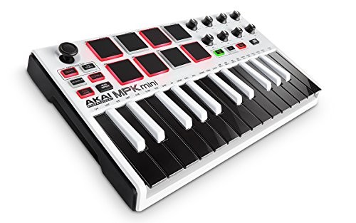 Akai Professional MPK Mini MKII White | 25-Key Ultra-Portable USB MIDI Drum Pad & Keyboard Controller with Joystick, VIP Software Download Included - Limited Edition