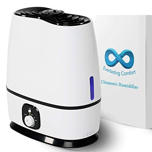 Everlasting Comfort Ultrasonic Cool Mist Humidifier (6L) - Essential Oil Tray, High Output, Ultra Quiet, Auto Shut Off, Night Light, Large Capacity Vaporizer, 6L, White