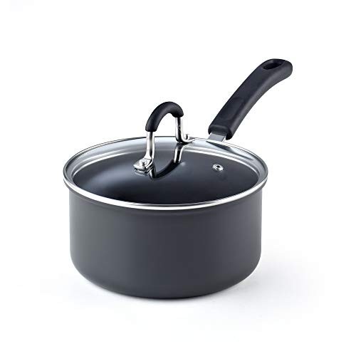 Cook N Home 2633 02633 2.5QT/18CM, Black 2.5QT Hard Anodized Nonstick Saucepan, 2.5 Quarts,