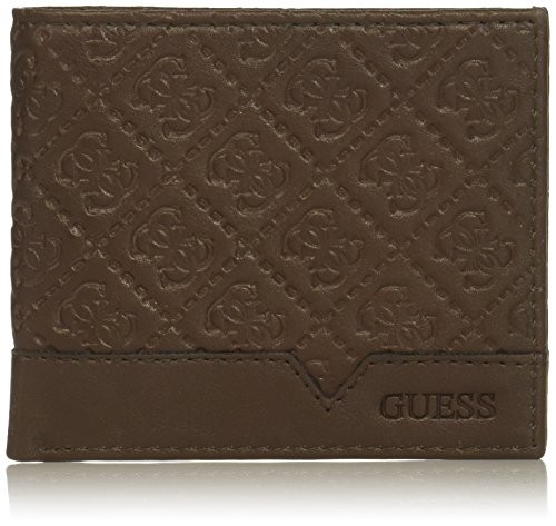 Guess Men's Leather Slim Bifold Wallet, brown, One Size