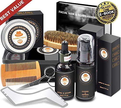 XIKEZAN Beard Grooming Kit in METAL BOX w/Beard Shaping Tool,Beard Shampoo/Wash,Beard Conditioner Oil,Beard Balm,Brush,Comb,Scissor,Beard Growth Care Accessories,Unique Boyfriend Gifts for Men