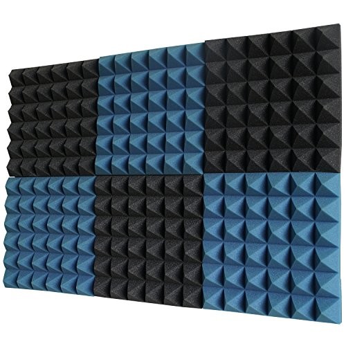 Foamily 6 Pack - Ice Blue/Charcoal Acoustic Foam Sound Absorption Pyramid Studio Treatment Wall Panels, 2" X 12" X 12"