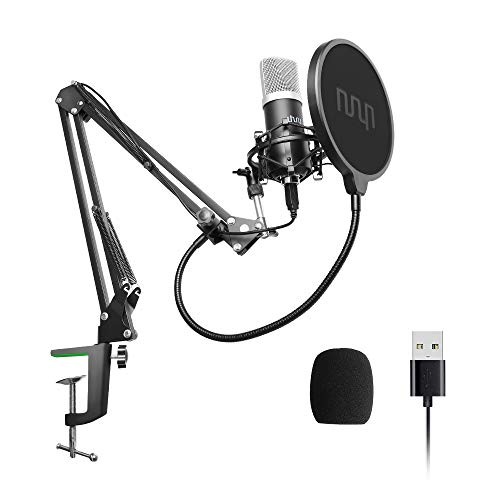 USB Podcast Condenser Microphone 192kHZ/24bit, UHURU Professional PC Streaming Cardioid Microphone Kit with Boom Arm, Shock Mount, Pop Filter and Windscreen, for Broadcasting, Recording, YouTube