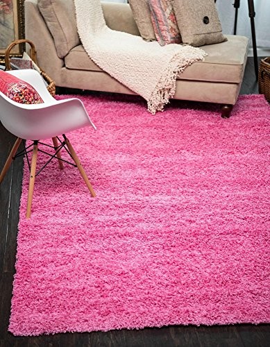 Unique Loom Solo Solid Shag Collection Modern Plush Taffy Pink Area Rug (3' 3 x 5' 3)