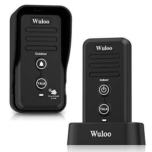 Wuloo Wireless Intercom Doorbells for Home Classroom, Intercomunicador Waterproof Electronic Doorbell Chime with 1/2 Mile Range 3 Volume Levels Rechargeable Battery Including Mute Mode(Black, 1&1)