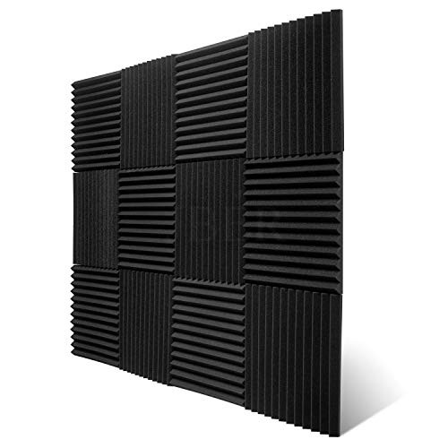 JBER 12 Pack Charcoal Acoustic Panels Studio Foam Wedges Fireproof Soundproof Padding Wall Panels 1" X 12" X 12"