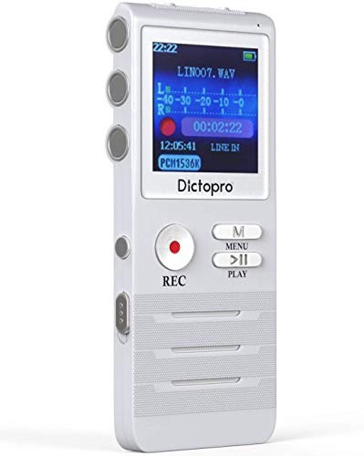 Digital Voice Activated Recorder by Dictopro- Easy HD Recording of Lectures and Meetings with Double Microphone, Noise Reduction Audio, Sound, Portable Mini Tape Dictaphone, MP3, USB, 8GB