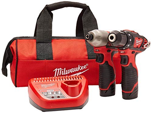 Milwaukee 2494-22 M12 Cordless Combination 3/8" Drill / Driver and 1/4" Hex Impact Driver Dual Power Tool Kit (2 Lithium Ion Batteries, Charger, and Bag Included)