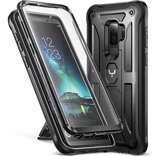 Galaxy S9+ Plus Case, YOUMAKER Kickstand Case with Built-in Screen Protector Shockproof Case Cover for Samsung Galaxy S9 Plus 6.2 inch (2018) - Black