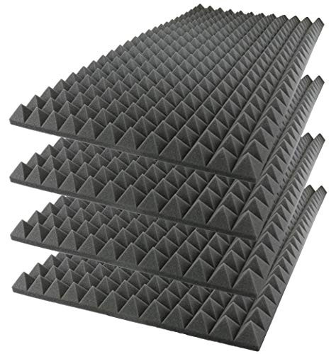 Foamily Acoustic Foam Sound Absorption Pyramid Studio Treatment Wall Panel, 48" X 24" X 2" (4 Pack)