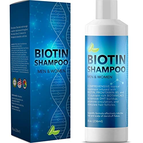 Biotin Shampoo for Hair Growth and Volume - Hair Loss for Men and Women - Natural DHT Blocker - Thickening Shampoo for Fine Hair - Pure Anti Dandruff Oils - Sulfate Free for Color Treated Hair - 8 oz