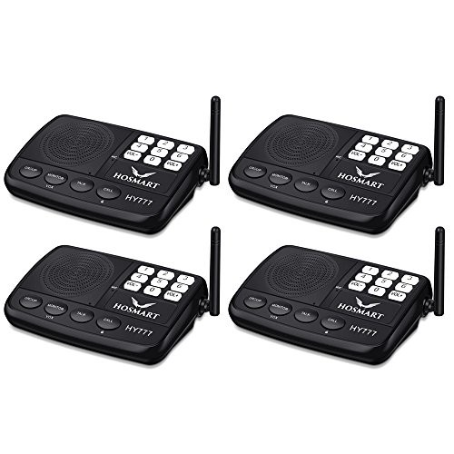 Wireless Intercom System Hosmart 1/2 Mile Long Range 7-Channel Security Wireless Intercom System for Home or Office (2018 New Version) [4 Stations Black]