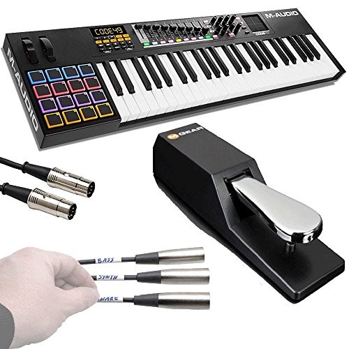 M-Audio Code 49 Black | 49-Key USB MIDI Keyboard Controller with X/Y Touch Pad (16 Drum Pads / 9 Faders / 8 Encoders) + Universal Pedal + Pro MIDI Cable + Label Kit - Top Value M-audio Accessory Kit!!