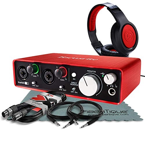 Focusrite Scarlett 2i2 (2nd Gen) USB Audio Interface W/ Cables + Samson Headphone and FiberTique Cleaning Cloth