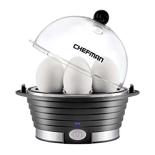 Chefman Electric Egg Cooker/Boiler, Rapid Egg-Maker, Egg-Steamer & Poacher, 6-Egg Capacity for Hard or Soft Boiled, Poaching & Omelet Tray Included, Ready Signal, BPA-Free, Black