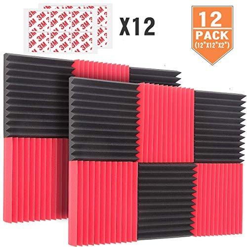 DEKIRU Acoustic Foam Panels, 12 Pack 2" X 12" X 12" Sound Proof Padding Studio Foam Wedge Tiles Sound Absorbing Dampening Foam Panels, Ideal for Wall Soundproofing Treatment