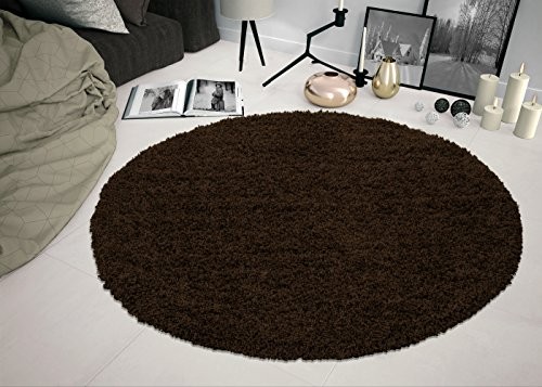 Ottomanson SHG2768-ROUND Shag Collection Area Rug, 5'3" Round, Brown