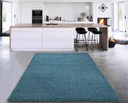 Sweet Home Stores Cozy Shag Collection Solid Shag Rug Contemporary Living & Bedroom Soft Shaggy Area Rug, 79" L x 111" W, Turquoise Blue