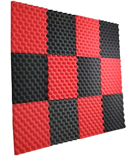 New Level 12 Pack- Red/Charcoal Acoustic Panels Studio Foam Egg Crate 1" X 12" X 12"