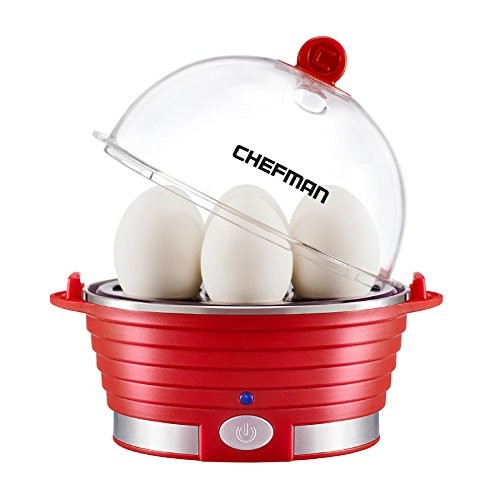 Chefman Electric Cooker/Boiler Rapid Maker Steamer & Poacher, 6-Egg Capacity for Hard or Soft Boiled, Poaching & Omelet Tray Included, Ready Signal, BPA-Free, Red