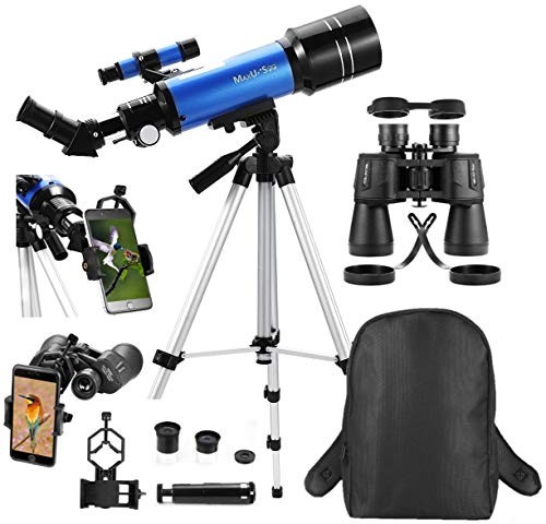 MaxUSee Travel Scope with Backpack - 70mm Refractor Telescope & 10X50 HD Binoculars Bak4 Prism FMC Lens for Moon Viewing Bird Watching Sightseeing