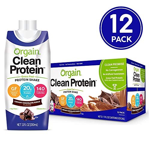 Orgain Grass Fed Clean Protein Shake, Creamy Chocolate Fudge - Meal Replacement, Ready to Drink, Gluten Free, Soy Free, Kosher, Non-GMO, 11 oz, 12 Count