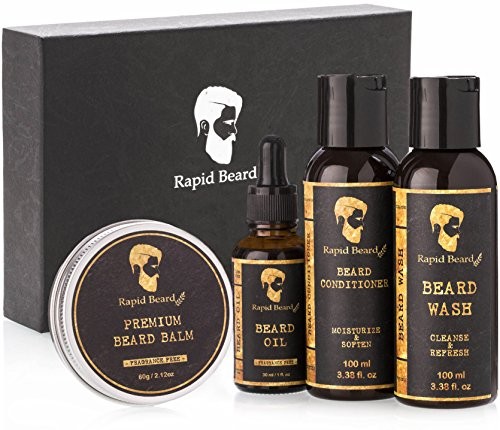 Beard Grooming kit for Men Care - Unscented Beard Oil, Beard Shampoo Wash, Beard Conditioner Softener, Fragrance Free Beard Balm Leave in Wax Butter - for Styling Shaping & Growth Mustache Gift Set