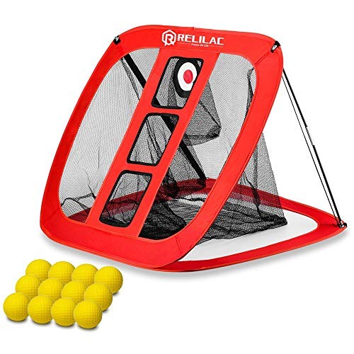 RELILAC Pop Up Golf Chipping Net with 12 Foam Training Balls - Indoor/Outdoor Golfing Target Accessories for Backyard Accuracy and Swing Practice - Great Gifts for Men, Dad, Husband, Women, Kid