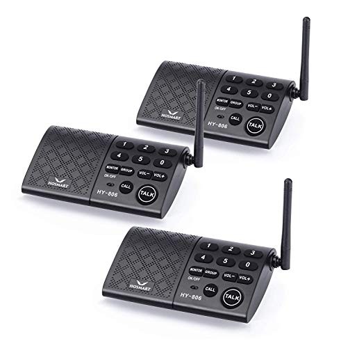 Hosmart Portable Wireless Intercom System,1/2Mile 6-Channel Security Wireless Intercom System for Home or Office [3 Stations Black]