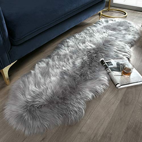 Ashler Soft Faux Sheepskin Fur Chair Couch Cover Grey Area Rug for Bedroom Floor Sofa Living Room 2 x 6 Feet