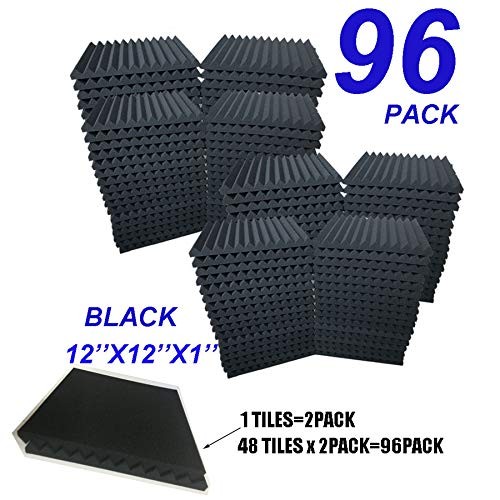 96 Pack BLACK Acoustic Foam Panel Wedge Studio Soundproofing Wall Tiles 12" X 12" X 1"