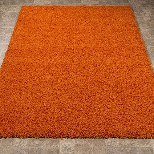 Ottomanson Soft Cozy Color Solid Shag Area Rug Contemporary Living and Bedroom Soft Shag Area Rug, Orange, 5'3" L x 7'0" W