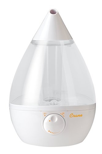 Crane Ultrasonic Cool Mist Humidifier, Filter-Free, 1 Gallon, for Home Bedroom Baby Nursery and Office, Clear and White